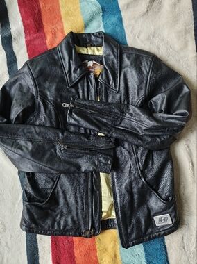 Women's Black Leather Biker Jacket - Classic Zip Front